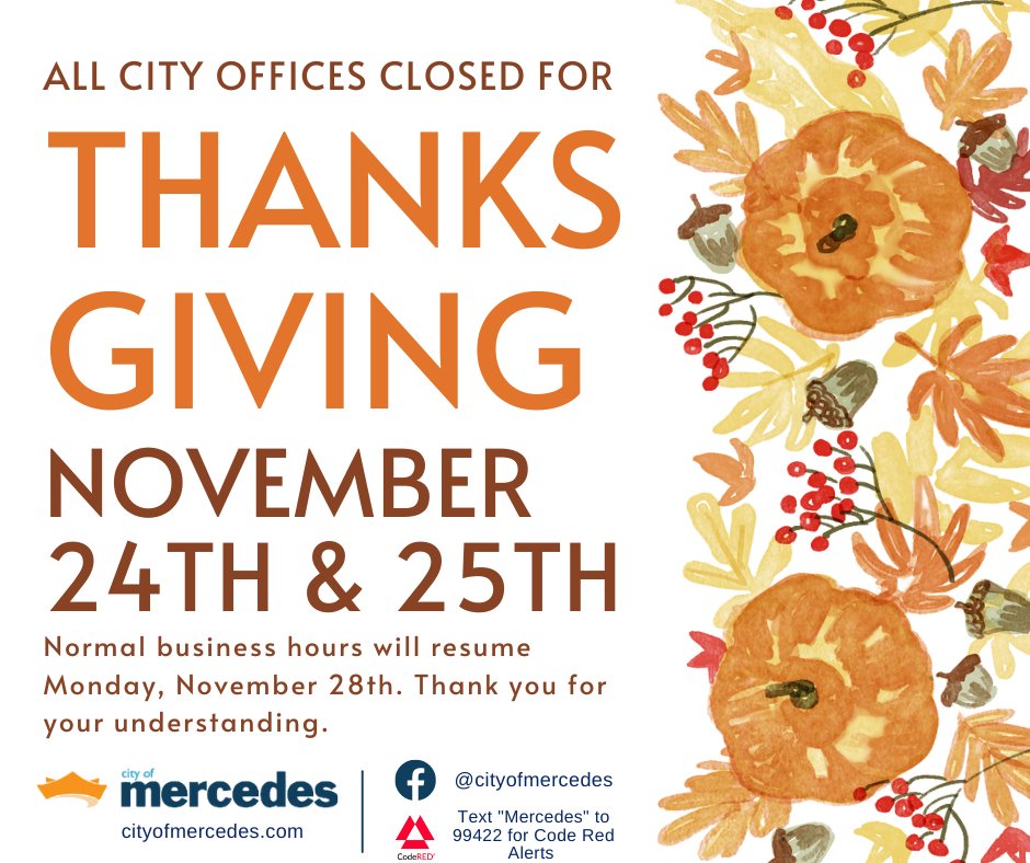 City Offices Closed For Thanksgiving